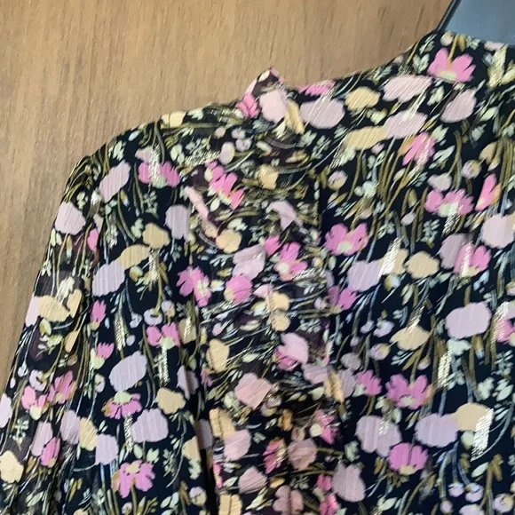 Relist9/28🔺LC Lauren Conrad floral print mini dress ruffle & metallic detail XS - Picture 16 of 17